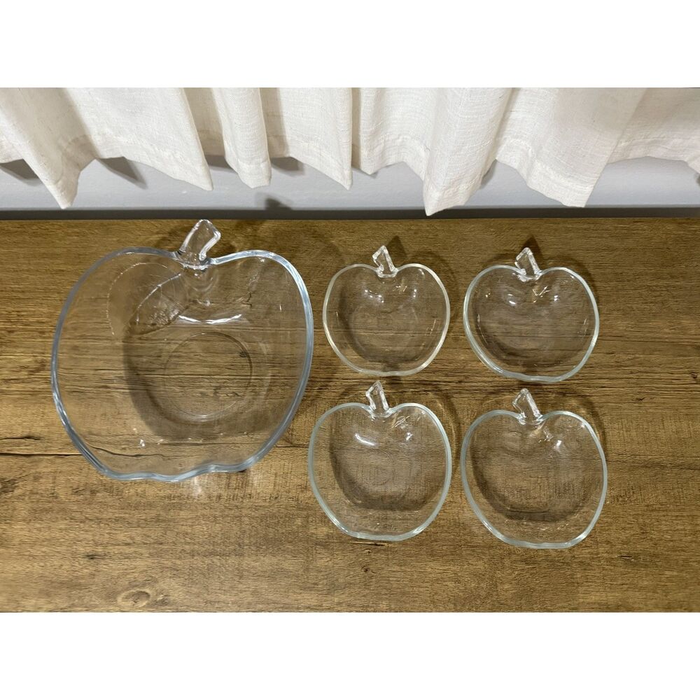 Vintage Hazel Atlas "Orchard" Apple-Shaped Glass Bowl Set- 5 Pieces